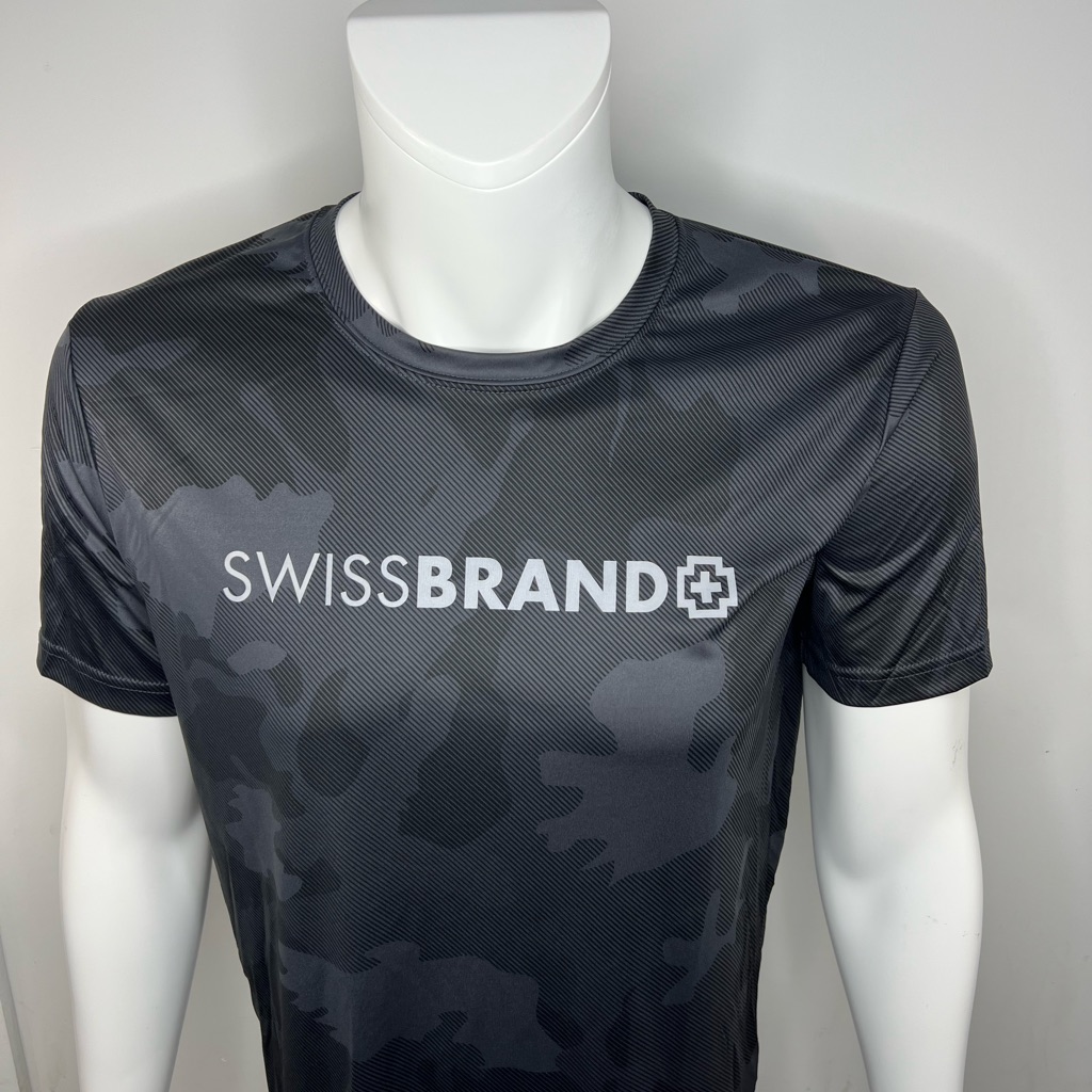 Swiss Brand Mens Medium Black Camouflage TShirt